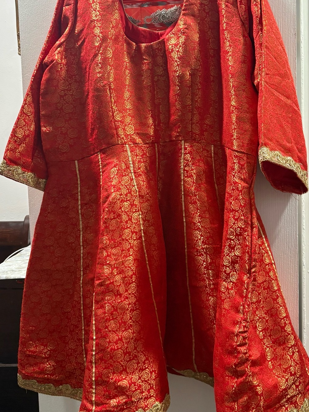 Elegant Red and Gold Embroidered Wedding Dress
